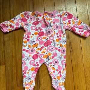 Magnetic Me Pink Floral Footed One-Piece with Orange Accents